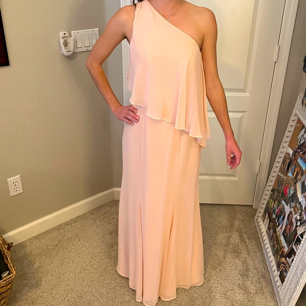 One shoulder popover bridesmaid dress-blush pink